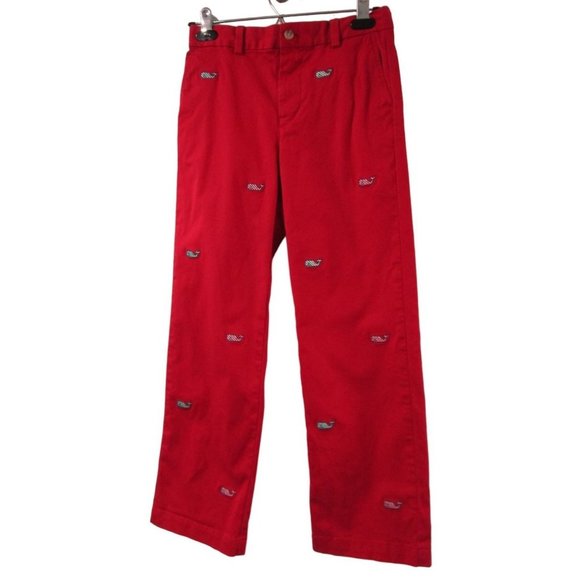 Vineyard Vines Candy Cane Strip Whale Embroidered Red Holiday Pants Boys 12 GUC - Picture 1 of 16